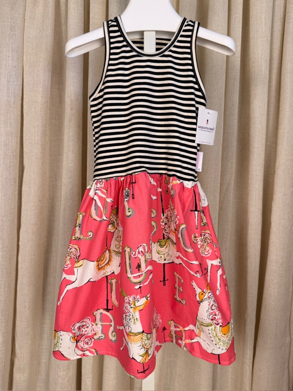 Alejandra Kearl Black & White Stripe with Horse Carousel Print Tank Dress NWT 4T